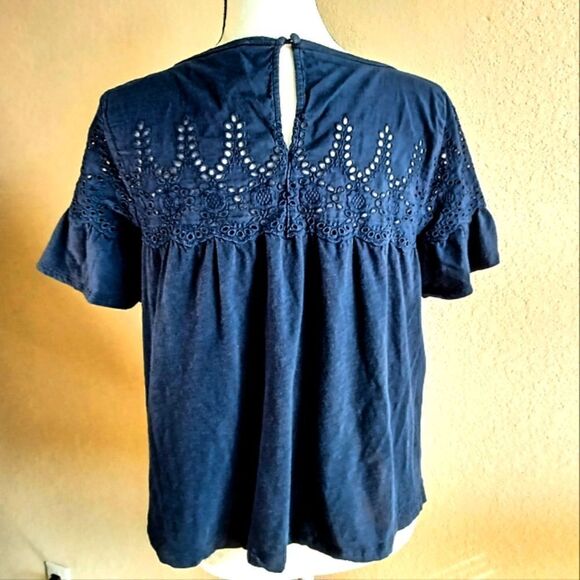 J Crew navy blue short sleeve blouse Size M - Picture 3 of 7